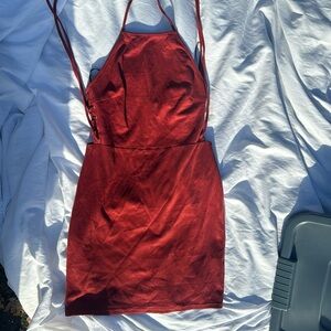 Fall suede dress. burnt red with side lace detail